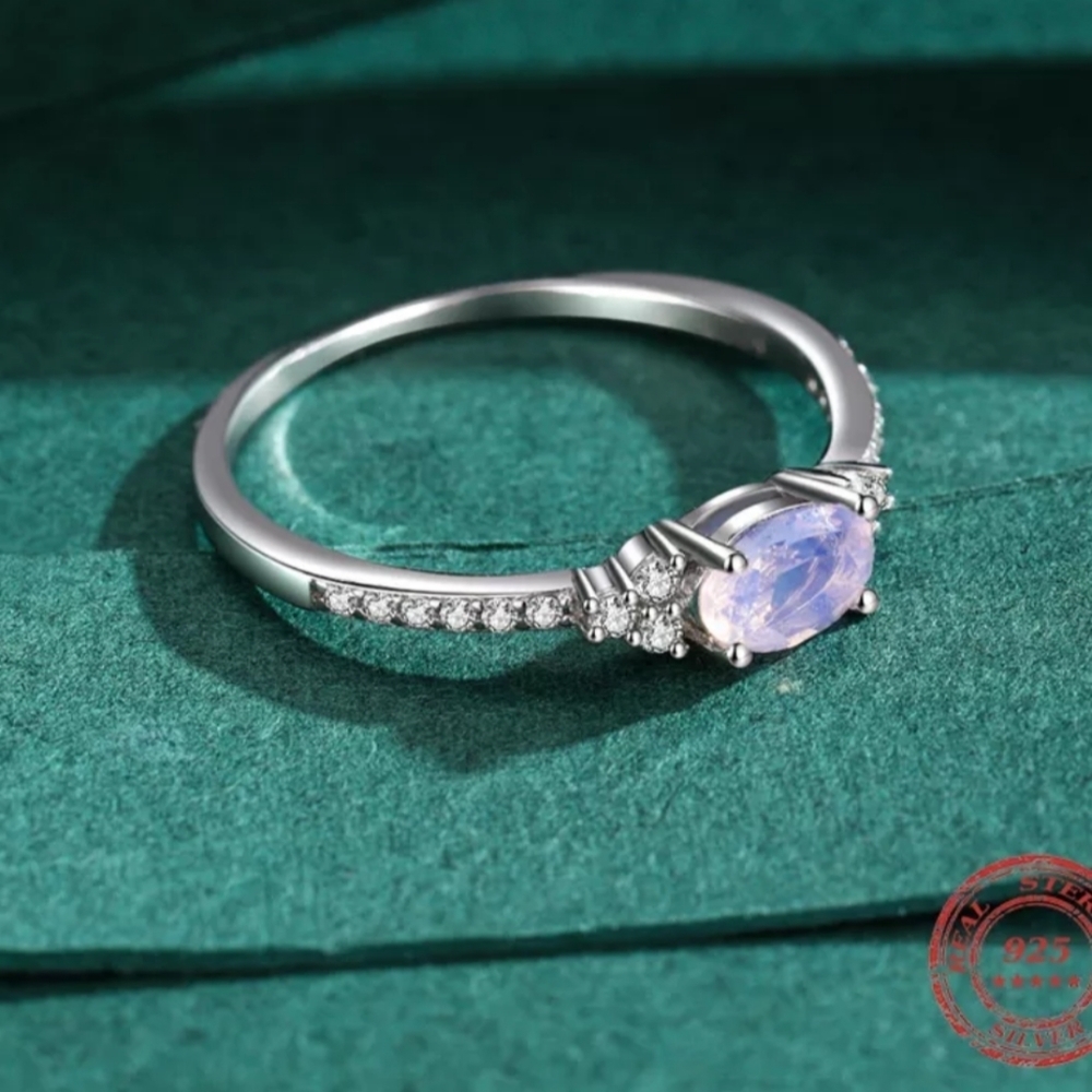 **Dainty 925 Pink Moonstone Ring Size 6 (NEW)** - Picture 2 of 5